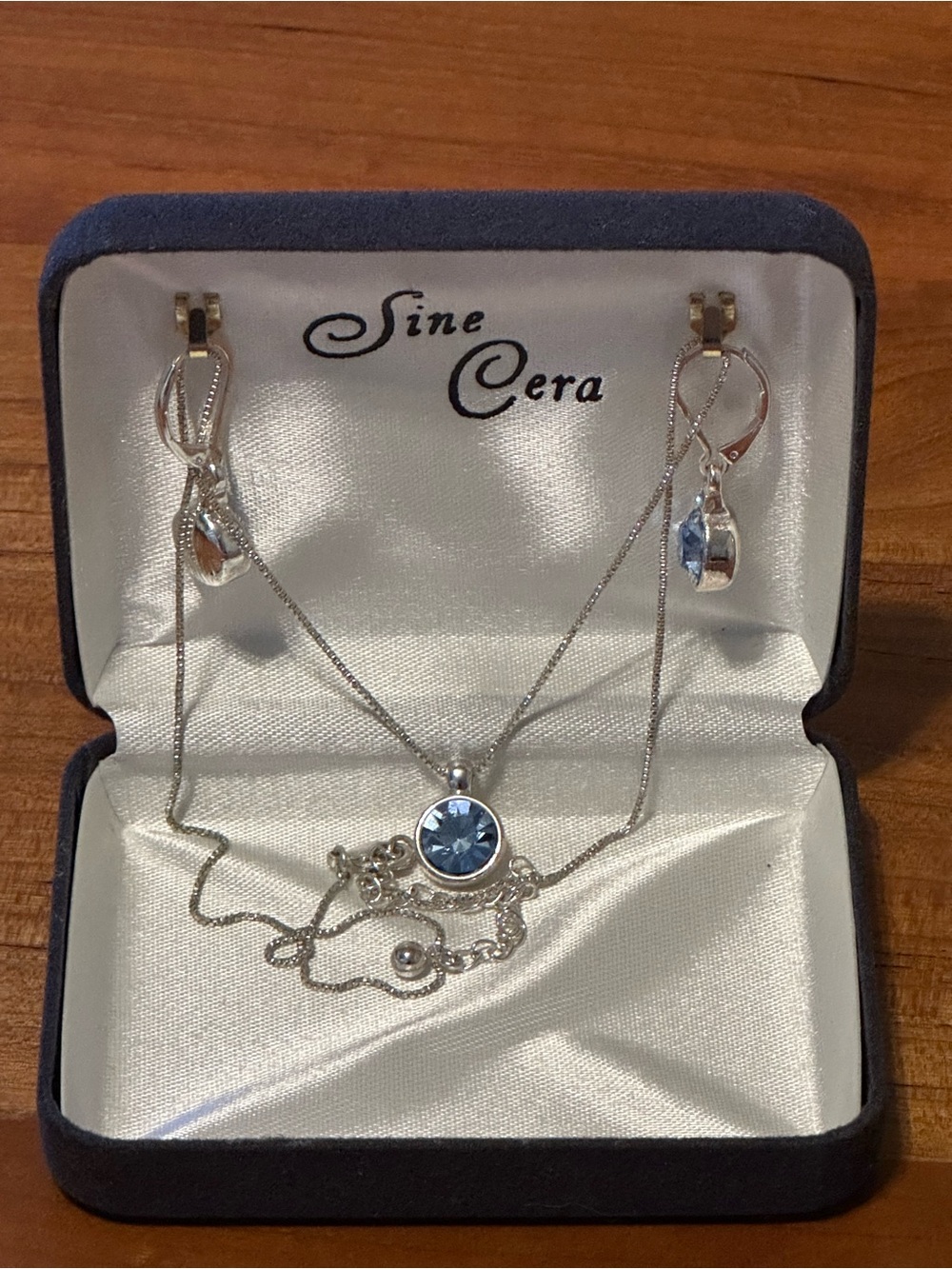 Sterling Silver Blue Crystal Pendant Necklace and Earrings Set
